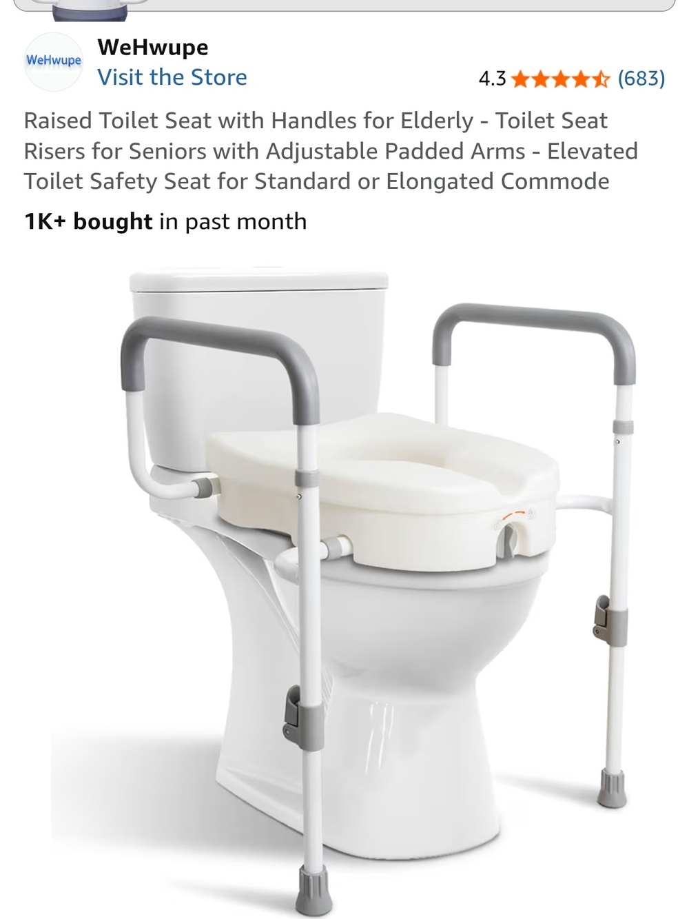 e Raised Toilet Seat with Gray Handles - Elevated Comfort for Seniors